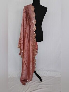 Elegant Mauve Scarf with Cut Work And Mirror Embellishments